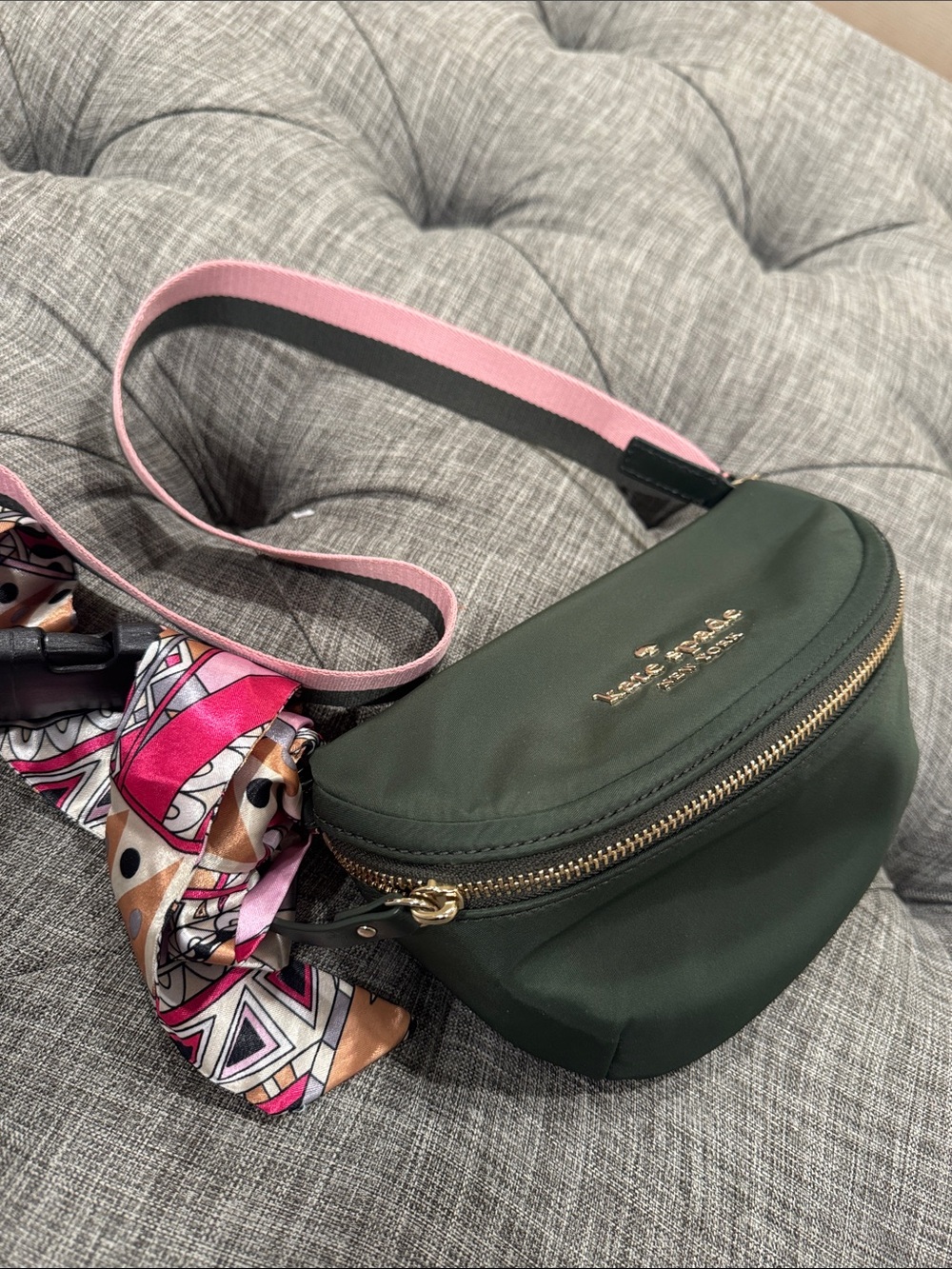Kate Spade Bag Watson Lane Varsity Stripe Green Pink Betty Nylon Belt Bag - Picture 16 of 17
